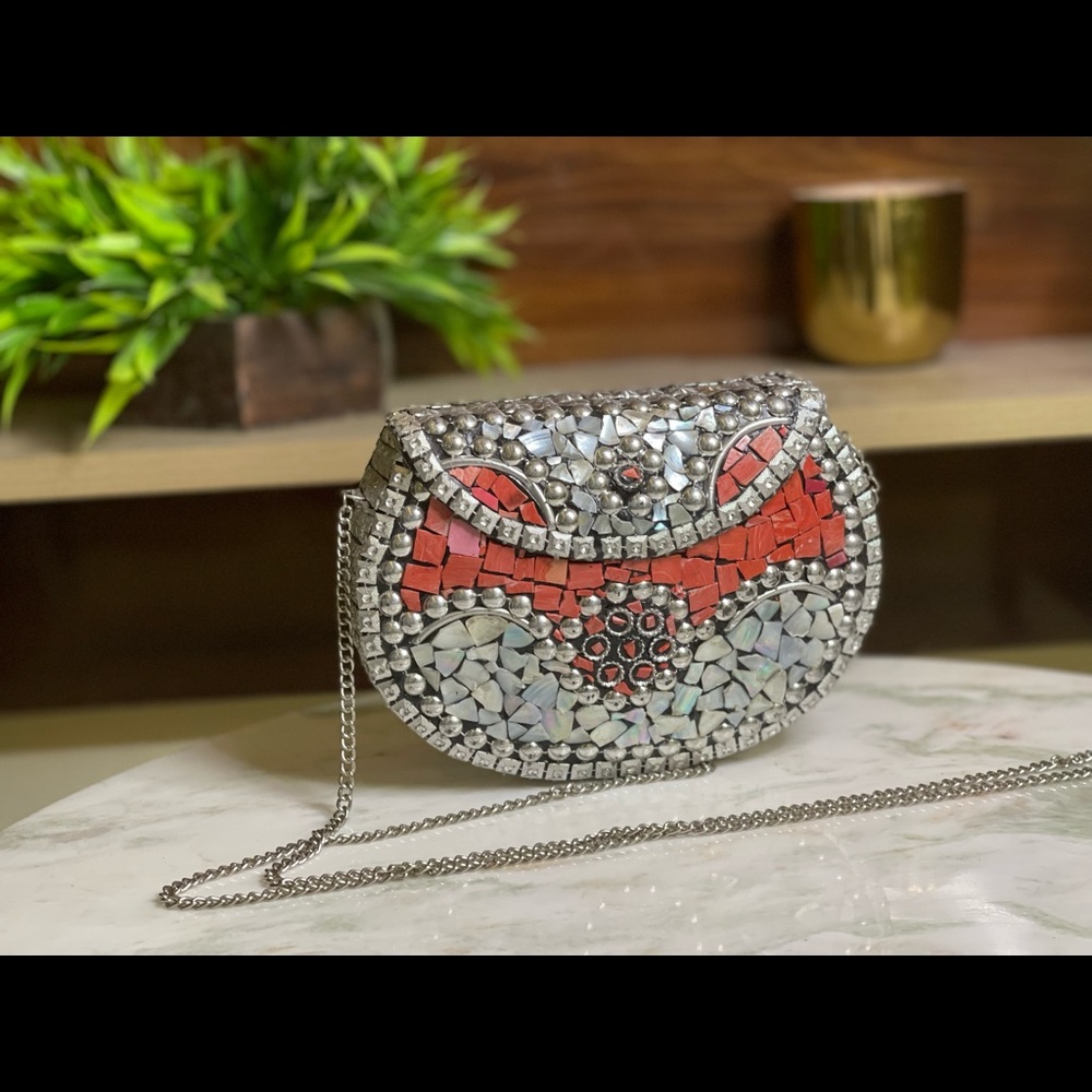 Coral Bohemian Jeweled Purse